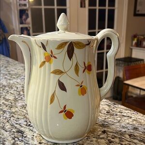 Vintage Hall China 9 cup coffee pot featuring the iconic "Autumn Leaf" pattern,